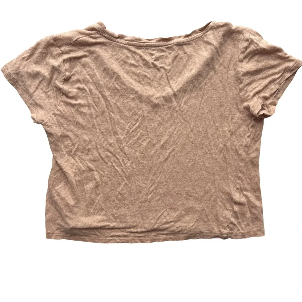 J. Crew Womens Linen Tee Medium Crop Top Tan Short Sleeve‎ Casual Basic